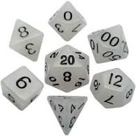 Mini Polyhedral Dice Set: Glow Clear with Black Numbers