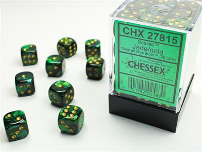 SCARAB® 12MM D6 JADE/GOLD DICE BLOCK™ (36 DICE)