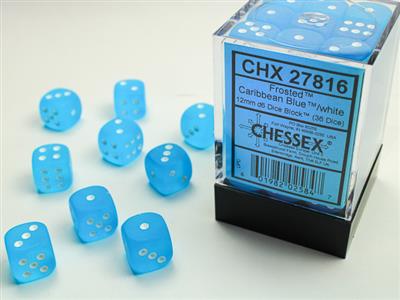 FROSTED™ 12MM D6 CARIBBEAN BLUE™/WHITE DICE BLOCK™ (36 DICE)